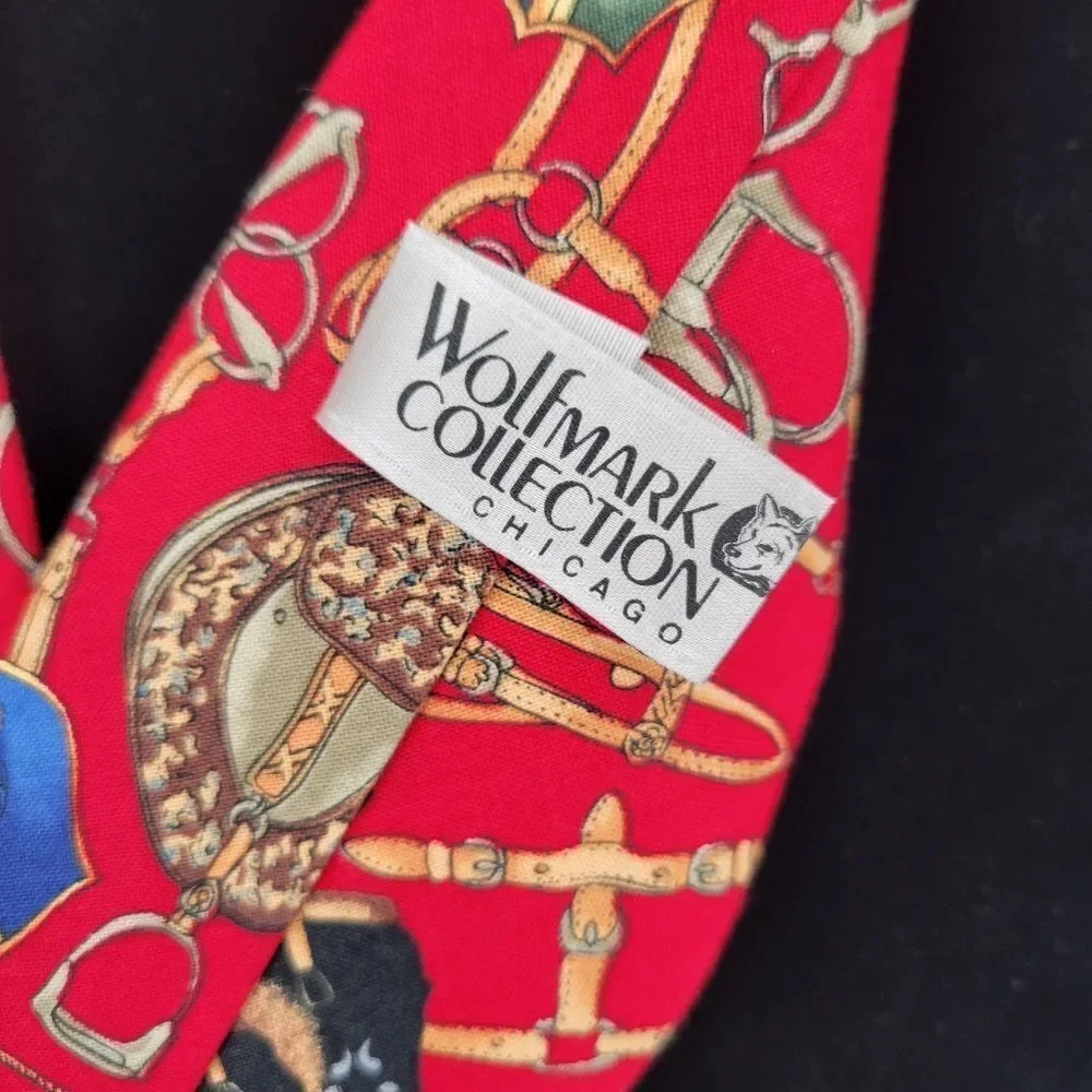 Vintage Red Equestrian Print Cotton Tie Men's Necktie